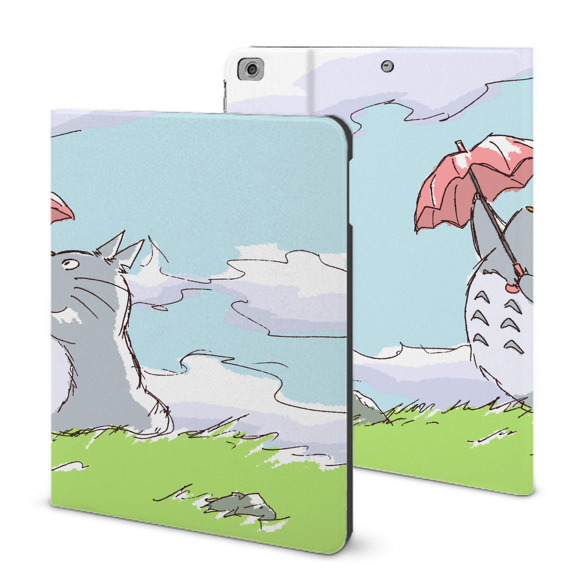 （画像用） となりのトトロ 草壁メイ 草壁サツキ My Neighbor Totoro Satsuki Kusakabe Mei Kusakabe IPad ケース ブック型 PUレザー TPU 耐衝撃 軽量 薄型 ペン収納なし 全面保護 IPad 各モデル対応
